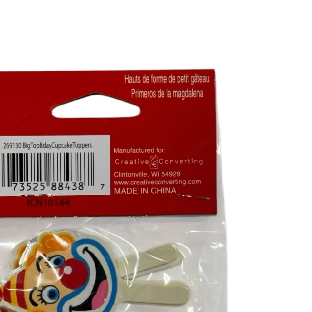 Creative Converting set of 12 clown themed cupcake toppers new in packaging!
